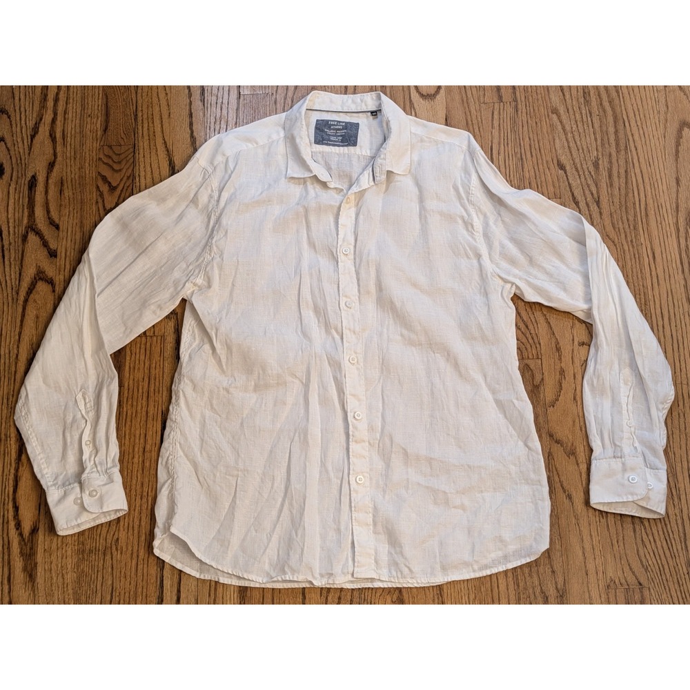 Free Line Athens Shirt Mens XXL White 100% Linen Long Sleeve Button Up Casual